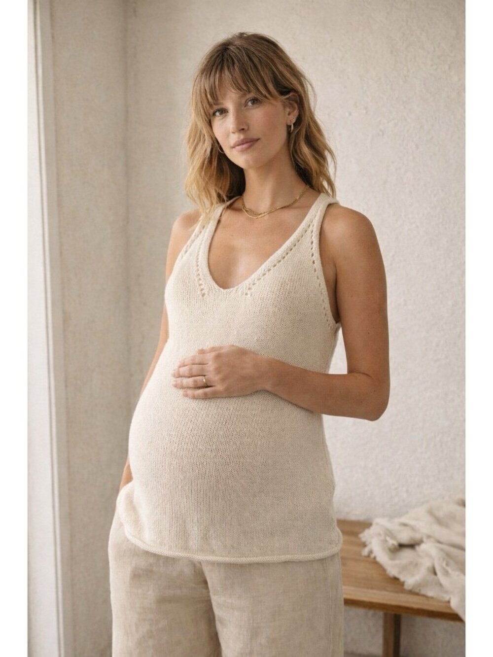 Hatch Maternity Khai Knit Top Sz 0 XS Cream Cotton Minimalist Tank Sweater